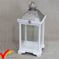 S/2 White Antique Vintage Distressed Wooden Candle Lantern with Metal Top for Wedding Decor